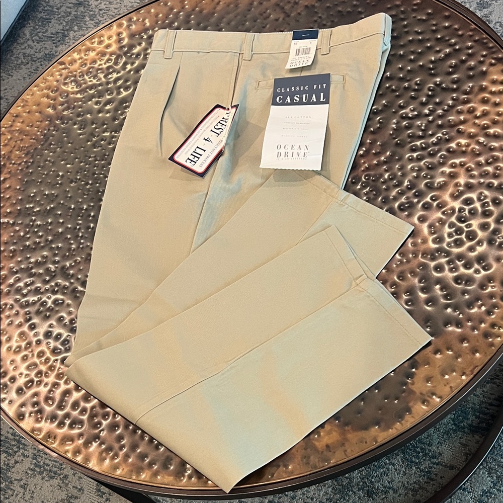 Brand New Ocean Drive Classic Fit Relaxed & Loose Casual 100% Cotton Tan Pants!